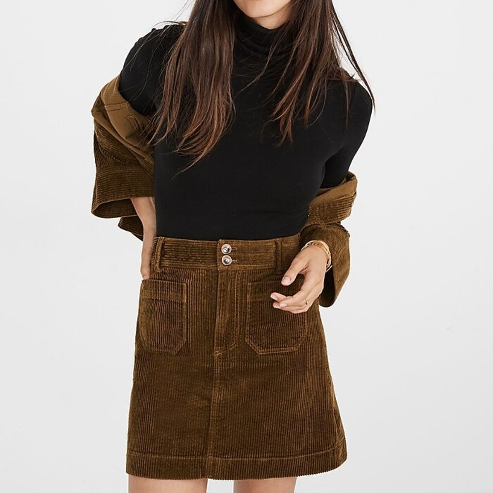 💚 Madewell Green Corduroy A-Line Mini Skirt Size 6 💚